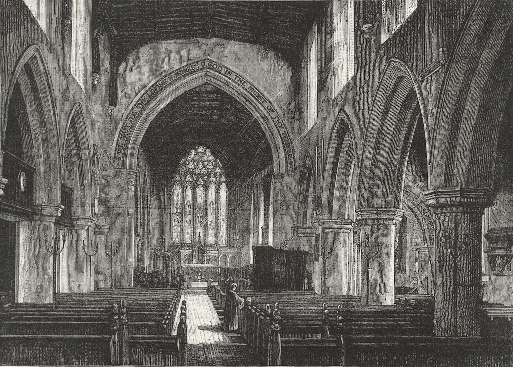 HARROW. Harrow Church, Interior 1888 old antique vintage print picture